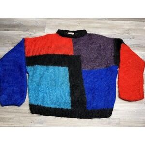 Vintage Color Block Mohair Sweater Royal Mile Edinburgh Hand Knit Neva McIntosh‎